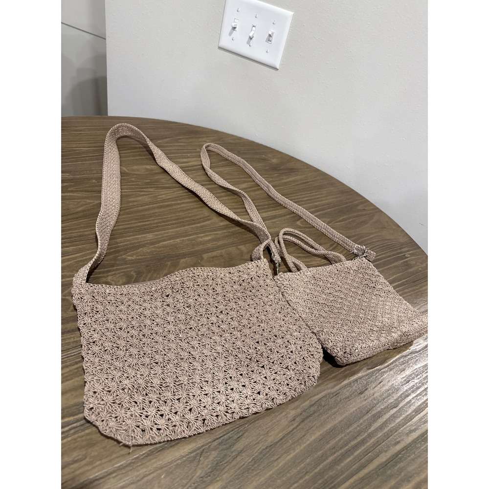Kathy Ireland Crochet Crossbody Bag 2 Piece Set Boho 1 Zipper & 1 Magnetic Boho
